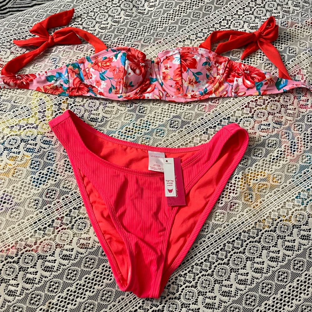 New Xhilaration Pink and Red Bikini Set